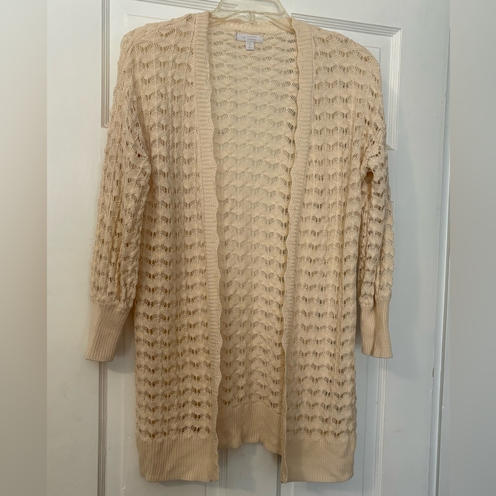 LC Lauren Conrad Beige Open-Knit Cardigan